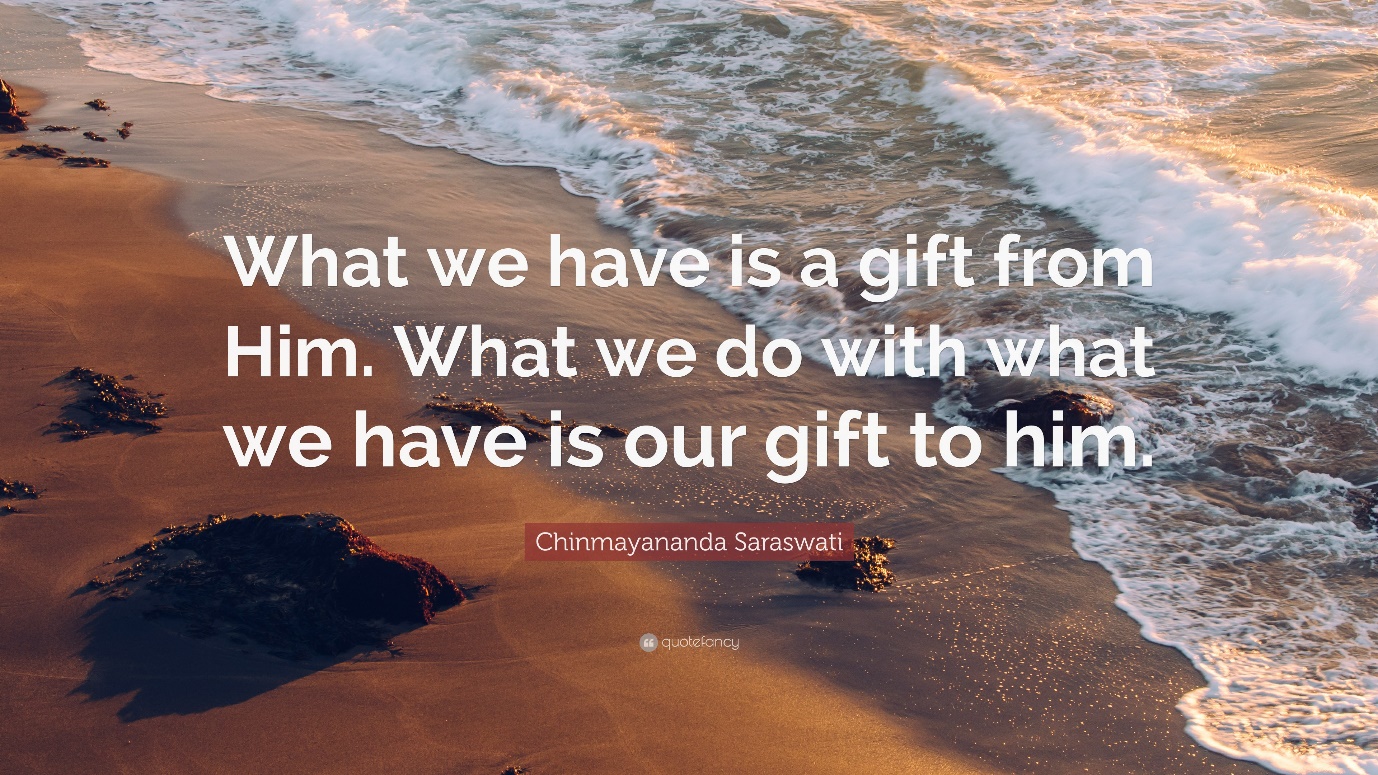 Chinmayananda Saraswati Quote: “What we have is a gift from Him. What we do with what