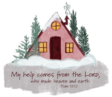 A pink house with snow and trees
AI-generated content may be incorrect.