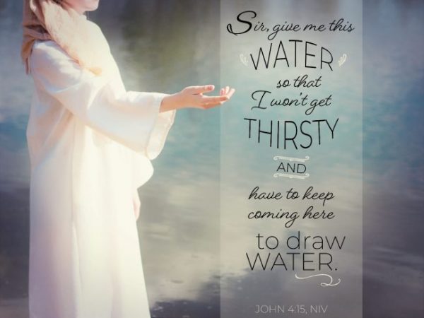 The image depicts a person dressed in a white garment, extending their hand towards a water source, with a biblical quote about seeking water from God.
AI-generated content may be incorrect.